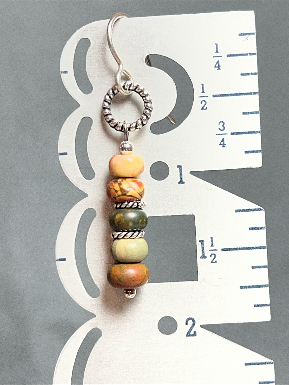 Picture Jasper dangle earrings, sterling silver Bali spacers, sterling ear wires - Picture 7 of 8